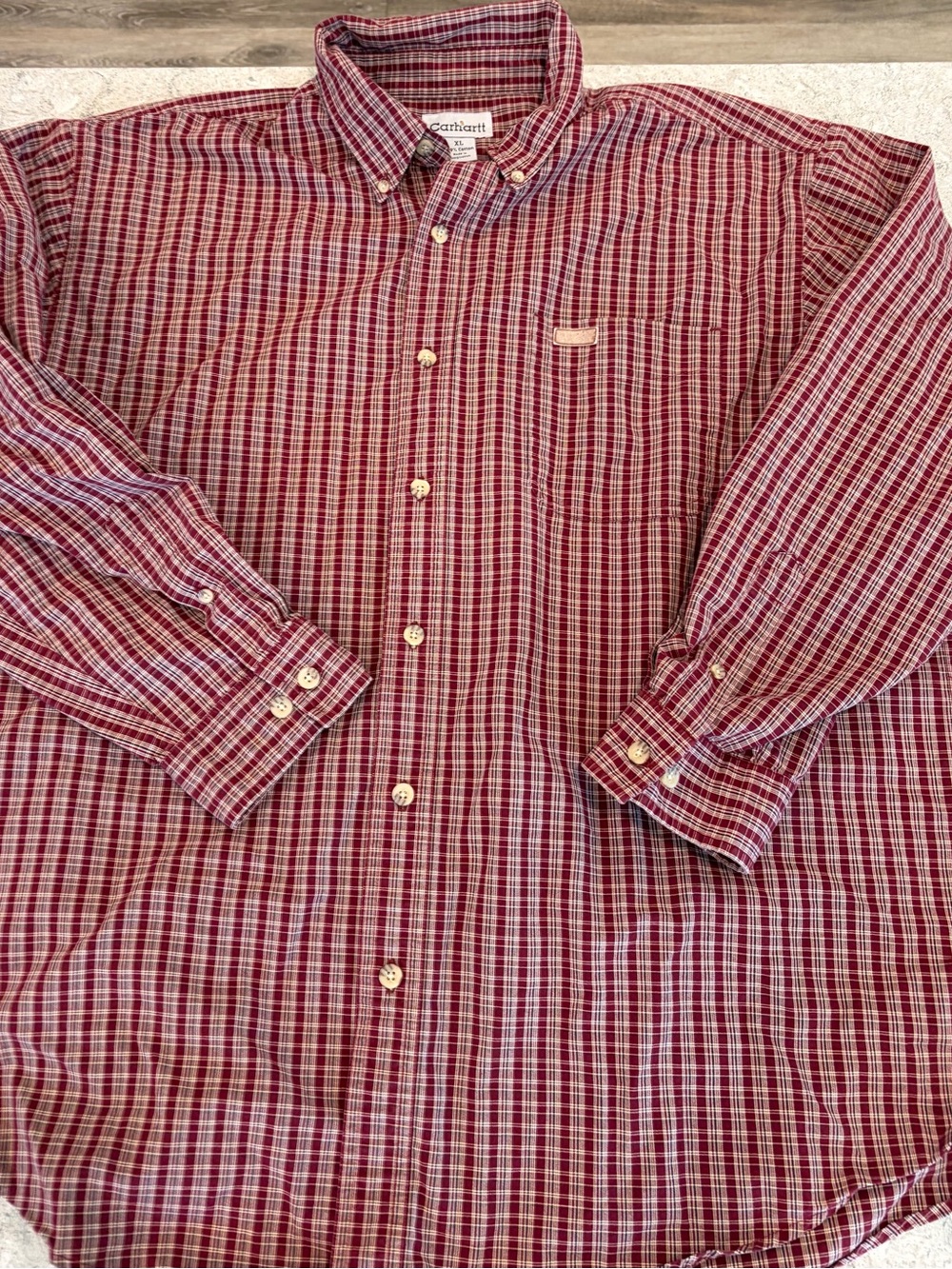 Carhartt Men's Red Plaid Button-Down Shirt-XL